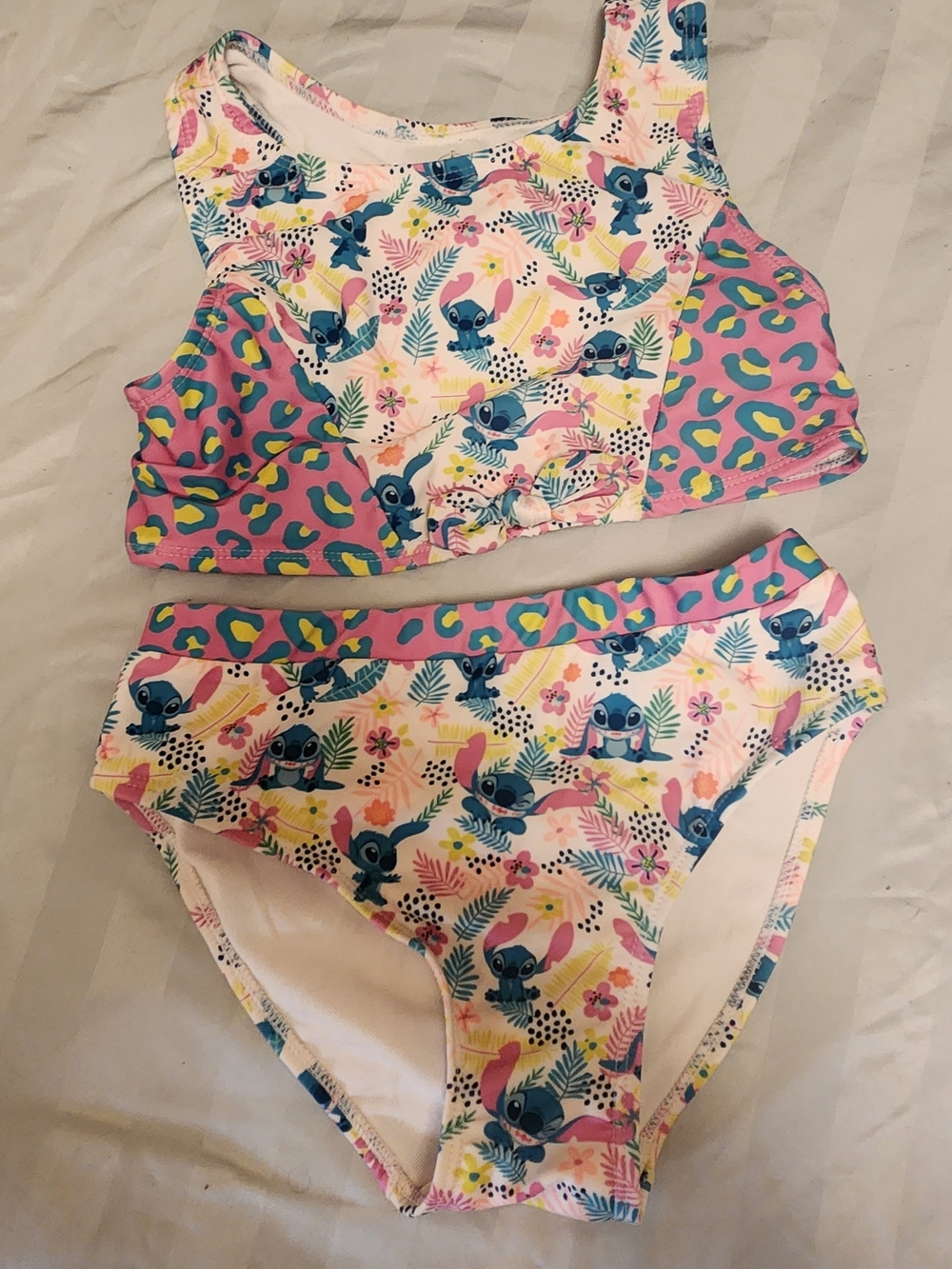 Disney Girls Pink, Blue & Yellow Stitch Two-Piece Swim Set